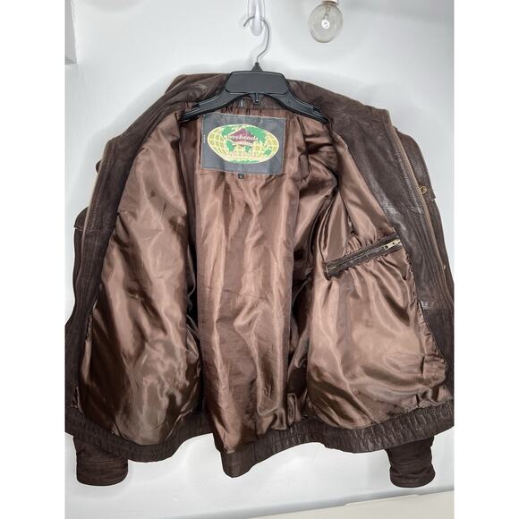 Vintage Weekends Brown Leather Bomber Aviator Jacket Coat Mens Large - Picture 10 of 13